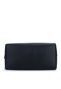 Geantă din piele neagră, cu formă rectangulară, textură netedă și structură rezistentă. Nu are hardware sau embellismente vizibile.