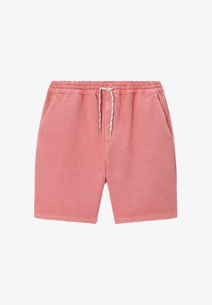 Rosa legere Shorts mit elastischem Bund und weißem Kordelzug, mit seitlichen Taschen und geradem Saum.
