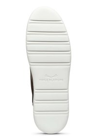 Semelle de chaussure blanche avec des rainures horizontales et un logo embossé portant l'inscription « VOILE BLANCHE » au centre.