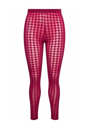 Leggings rosa con motivo a scacchi, realizzati in un materiale trasparente, dal design aderente e con vita elastica.
