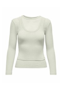 Top a maniche lunghe di un verde chiaro a coste, con scollo rotondo, design aderente e una texture delicata. Presenta un design con orlo inferiore a strati.