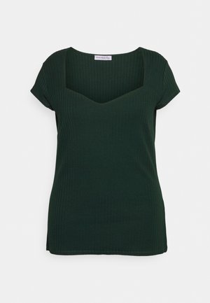 Dunkelgrünes, geripptes Kurzarm-Top mit Sweetheart-Ausschnitt und figurbetonter Silhouette, Etikett mit der Aufschrift "Anna Field".