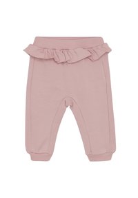 Lichtroze katoenmix broek met een rimpel tailleband, taps toelopende mouwen en een gladde textuur. Kenmerkt zich door een eenvoudig, casual ontwerp.