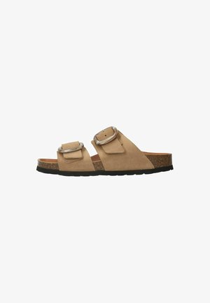 Manfield MIT SCHNALLE - Pantolette flach - beige