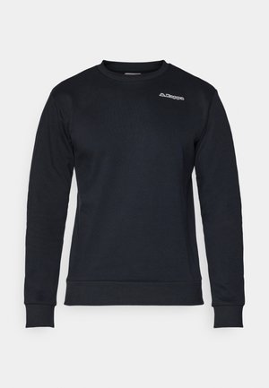 Sweatshirt preto de manga longa com decote redondo, com um pequeno logotipo branco da Kappa no lado superior esquerdo do peito, punhos e cintura canelados.