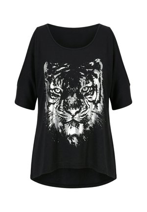 Angel of Style, T-SHIRT, A-LINE, TIGER PRINT, BATWING SLEEVES WITH SLIT - Triko s potiskem - black