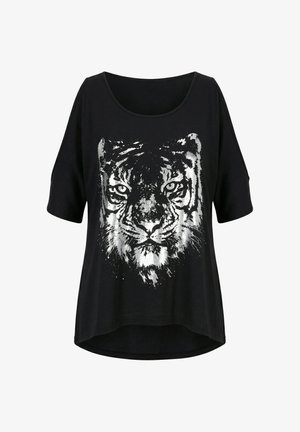 Angel of Style, T-SHIRT, A-LINE, TIGER PRINT, BATWING SLEEVES WITH SLIT - T-shirt imprimé - black