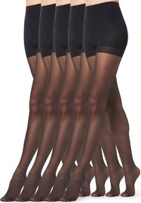 Collant neri opachi esposti in fila, con una vita alta, texture trasparente sulla gamba e design open toe. Finitura liscia senza motivi.