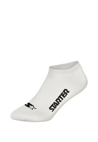 Weiße Knöchelsocken aus Baumwollmischung, mit geripptem Bündchen und schwarzem "STARTER"-Logo an der Seite. Klassisches minimalistisches Design.