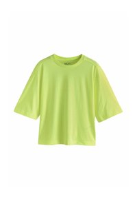 Neon gul kortærmet t-shirt med rund hals og afslappet pasform. Fremstillet af let bomuld med en glat tekstur og uden mønstre.