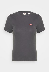 Grå kortærmet T-shirt lavet af bomuld. Har et lille rødt Levi's logo på brystet. Enkel, klassisk rund hals med glat tekstur.
