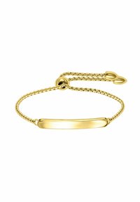 Goudkleurige armband met een rechthoekige staaf als middelpunt, delicate schakels en een verstelbare sluiting voor een veilige pasvorm.