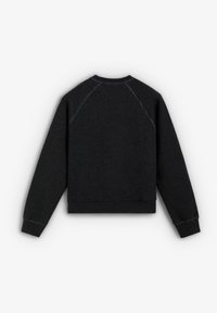 Zwarte katoenen sweatshirt met een ronde hals, raglanmouwen en ribgebreide manchetten. Voorzien van zichtbare stiksels langs de randen. Achteraanzicht weergegeven.