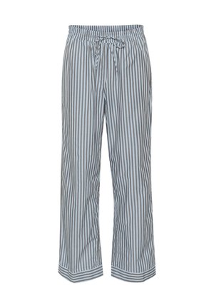 Pantalons de pyjama rayés en bleu clair et marron, dotés d'une taille élastique avec cordon de serrage, d'une coupe décontractée et de jambes droites.