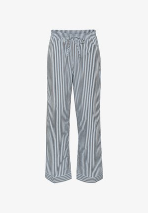 Pantalons de pyjama rayés en bleu clair et marron, dotés d'une taille élastique avec cordon de serrage, d'une coupe décontractée et de jambes droites.