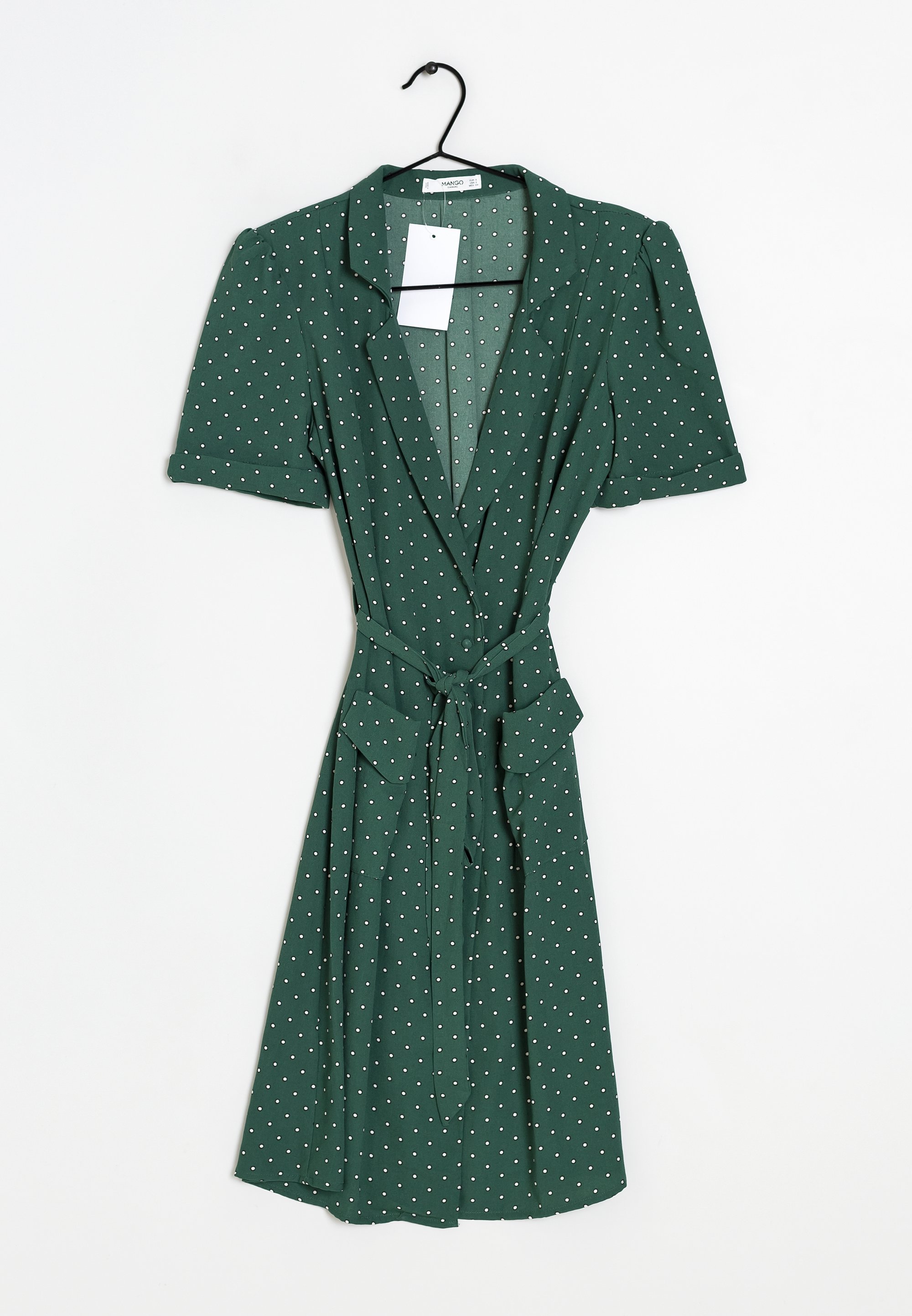 mango green polka dot dress Mango MNG Vintage Green Pastel Polka Dots Linen Midi Dress