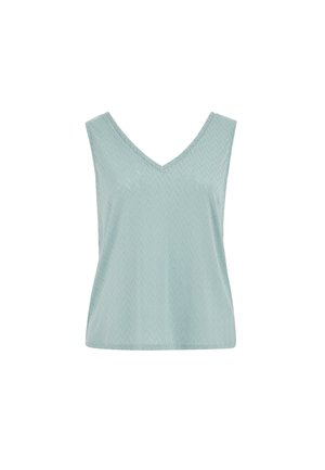Top senza maniche di colore azzurro-verde chiaro con trama, scollo a V e delicato motivo a chevron, progettato per un uso casual.