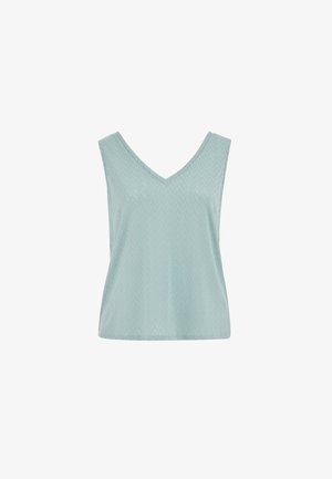 Top senza maniche di colore azzurro-verde chiaro con trama, scollo a V e delicato motivo a chevron, progettato per un uso casual.