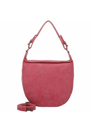 Borsa a tracolla rosa con texture, dalla forma curva, con chiusura a zip, tracolla regolabile e etichetta rettangolare per il branding.