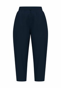 Marineblaue, kurz geschnittene Hose aus leichtem Stoff. Verfügt über einen elastischen Bund, zwei Seitentaschen und dezente Branding auf der Vorderseite.