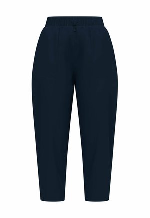 Marineblaue, kurz geschnittene Hose aus leichtem Stoff. Verfügt über einen elastischen Bund, zwei Seitentaschen und dezente Branding auf der Vorderseite.