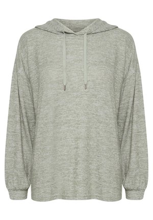 Vaaleanvihreä, teksturoitu huppari, jossa on rento leikkaus, pitkät hihat ja säädettävät narut kaula-aukossa. Sisältää hienovaraisen heather-kuvion.