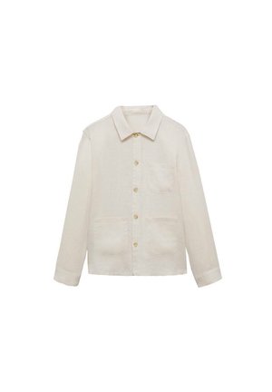 Svijetlosmeđa košulja na dugmad napravljena od teksturirane tkanine, s kragnom, dva prednja džepa i suptilnim detaljima šivanja.