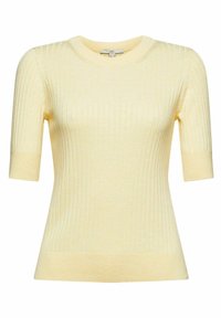 Light yellow ribbed knit short-sleeve top with a round neckline and fitted design. Soft texture with a subtle stretch and defined seams.