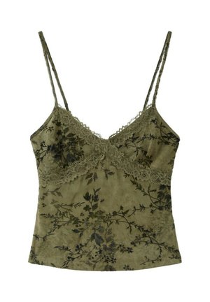 Stradivarius, FELTED LACE FITTED TOP - Top - khaki
