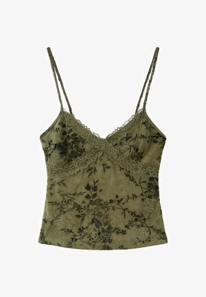 Stradivarius, FELTED LACE FITTED TOP - Top - khaki