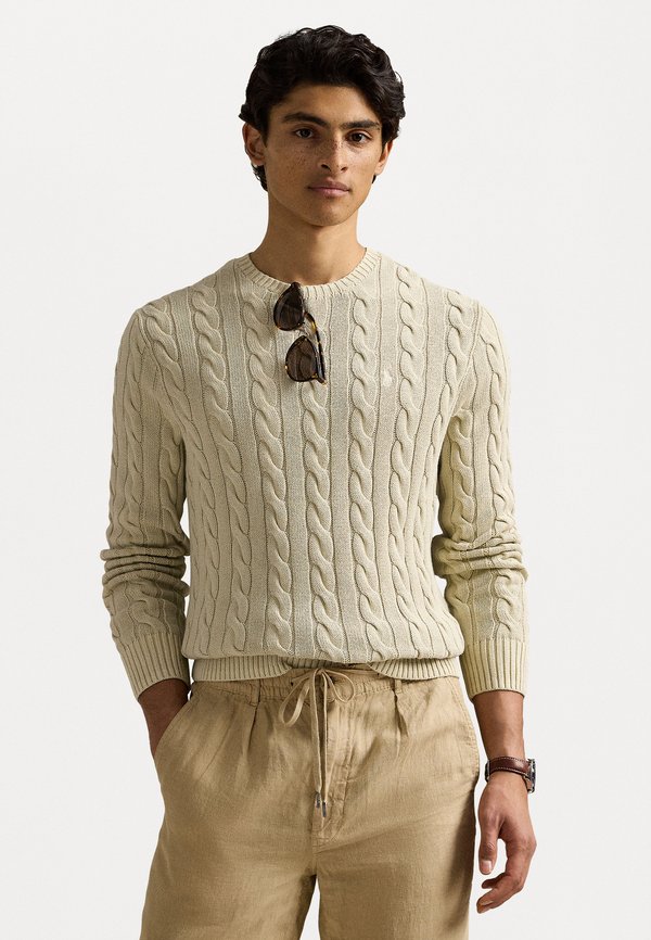 CABLE-KNIT MINERAL-DYED COTTON SWEATER - Jumper - natural