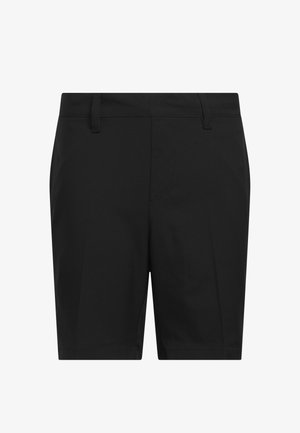 Pantalones cortos negros a medida con trabillas para cinturón, detalle de costura frontal y un diseño limpio y minimalista.