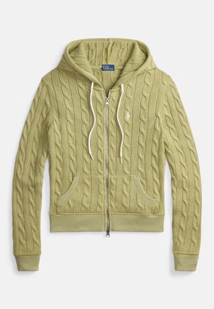 CABLE KNIT COTTON FULL ZIP HOODIE - Kardigán - light olive