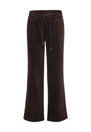 Dunkelbraune Samt-Hose mit weitem Bein, elastischem Bund und Kordelzug.