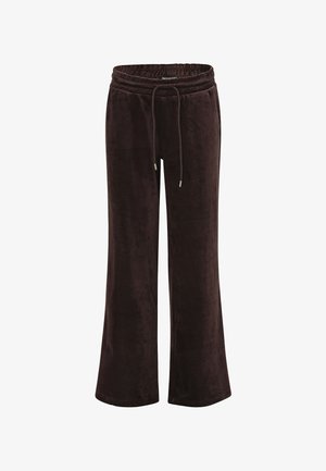 Dunkelbraune Samt-Hose mit weitem Bein, elastischem Bund und Kordelzug.