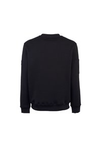 Felpa nera con maniche lunghe, collo tondo, polsini e orlo a costine, realizzata in morbido tessuto misto cotone. Presenta un design minimalista senza loghi visibili.