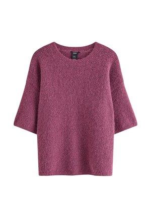 Kortærmet rundhalset sweater i tekstureret, blød bordeauxstrik. Har en afslappet pasform og er lavet af varmt, behageligt materiale.