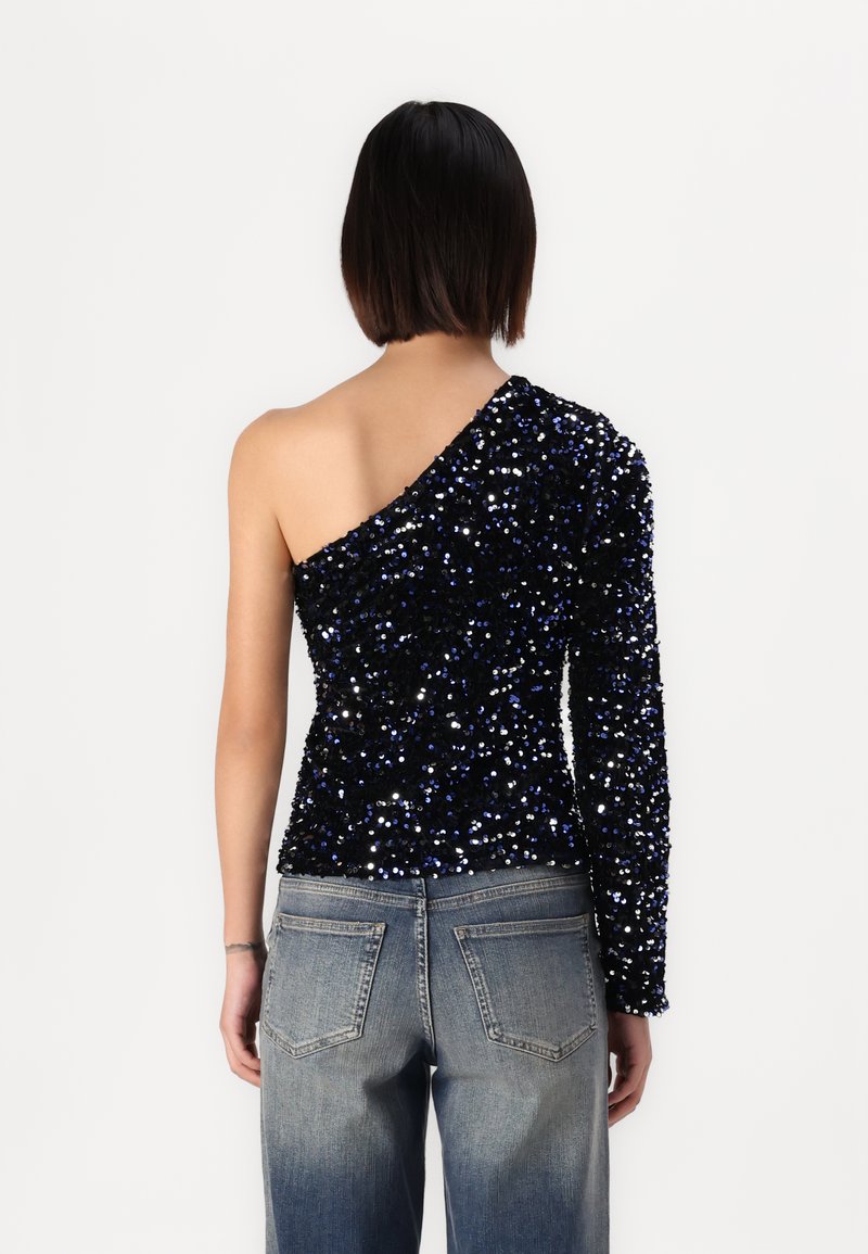 Haut Bleu Femme Sans Manches Col Haut - Ornement De Perles, Marque T.O.P., Taille S, Neuf