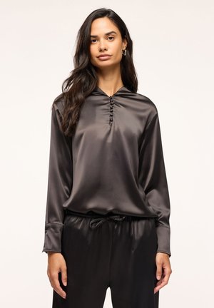 Terranova, CAMICIA IN SATIN CON COLLO COREANO E ARRICCIO - Camicetta - antracite