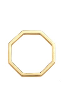 Goldenes achteckiges Ring mit einer glatten, polierten Oberfläche und klaren Linien. Das Design zeichnet sich durch gerade Kanten und eine gleichmäßige Dicke aus.