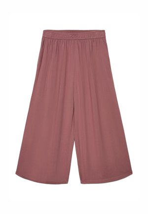 Szerokie spodnie o skróconej długości w stonowanym kolorze malwy, z elastycznym pasem i marszczonym detalem z tkaniny.