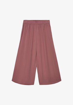 Szerokie spodnie o skróconej długości w stonowanym kolorze malwy, z elastycznym pasem i marszczonym detalem z tkaniny.