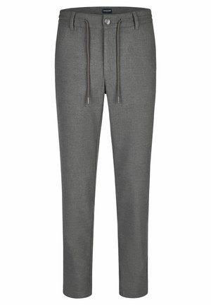 Graue Jogginghose aus strukturiertem Material, mit elastischem Bund, Kordelzug und lockerem Schnitt für einen bequemen Tragekomfort.