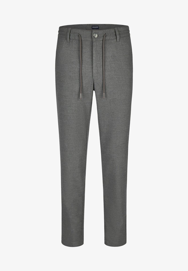 Grijze joggerbroeken van gestructureerde stof, met een elastische tailleband, koordsluiting en een relaxte pasvorm voor comfortabel dragen.