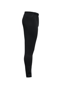 Schwarze sportliche Leggings mit einer enganliegenden Passform, elastischem Bund, glatter Textur und minimalen Nahtdetails für Komfort und Flexibilität.