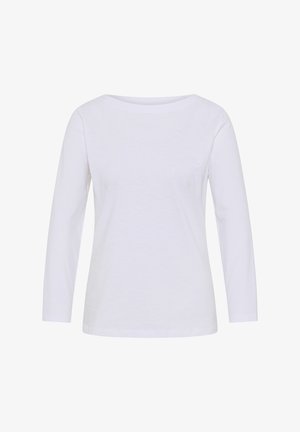 Witte lange mouwen shirt met een ronde halslijn, gemaakt van zacht katoen. Eenvoudig ontwerp, iets getailleerde pasvorm, geen zichtbare patronen of accenten.