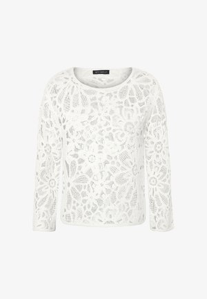 Witte lange mouwen gehaakte trui met bloemenkantpatronen en een ronde hals, gelabeld Betty Barclay.