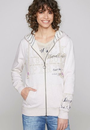 MIT KAPUZE UND LOGO PRINTS - Zip-up sweatshirt - light beige melange