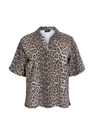 Zizzi LEOPARDENMUSTER AUS MIT KRAGEN UND HALBEN ÄRMELN - Blouse - leo aop