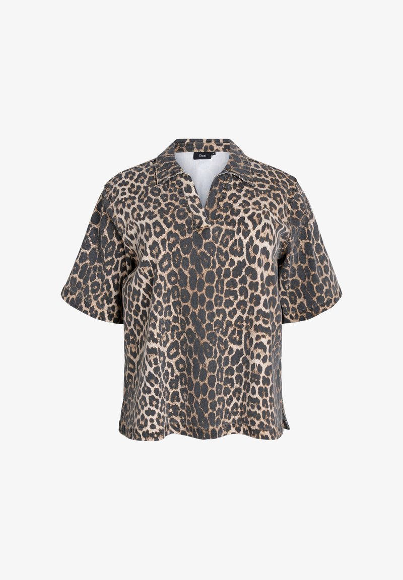 Zizzi LEOPARDENMUSTER AUS MIT KRAGEN UND HALBEN ÄRMELN - Palaidinė - leo aop